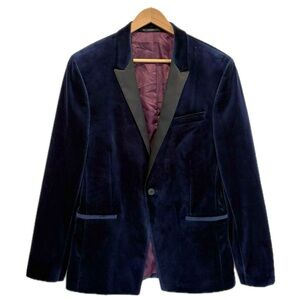 TOPMAN Velvet Blazer Mens Size 40R Navy Plush Satin Lapel Single Button Jacket
